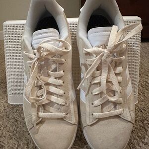 Adidas Cream and White Sneakers with Suede Finish